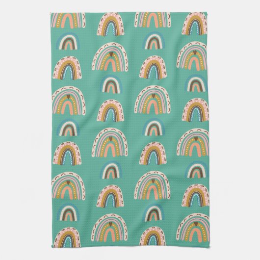 Rainbows hand-getekende doodle style Boho Scandi Theedoek (Verticaal)