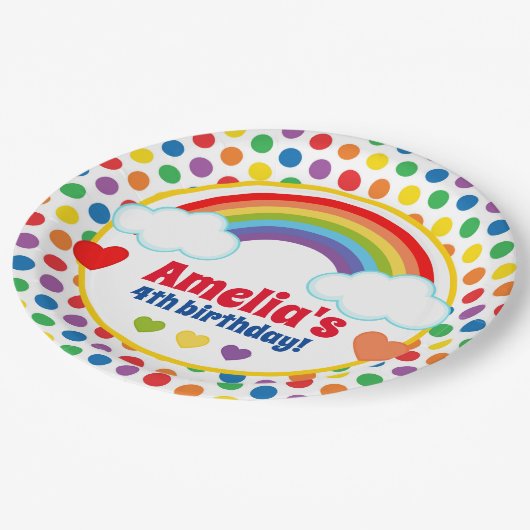 Rainbows harten en Stippen meisjes Papieren Bordje (Gekanteld)