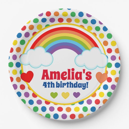 Rainbows harten en Stippen meisjes Papieren Bordje (Voorkant)
