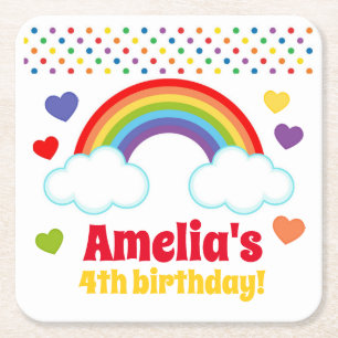 Rainbows Harten en Stippen Meisjes Verjaardag Kartonnen Onderzetters
