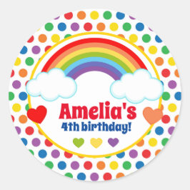 Rainbows Harten en Stippen Meisjes Verjaardag Ronde Sticker