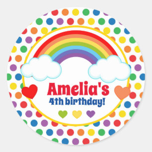 Rainbows Harten en Stippen Meisjes Verjaardag Ronde Sticker