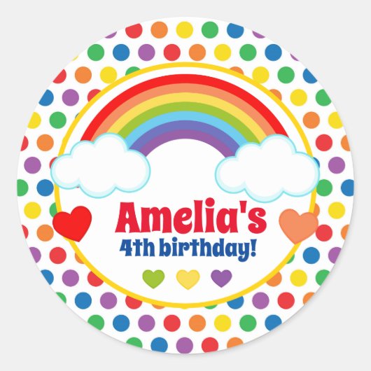 Rainbows Harten en Stippen Meisjes Verjaardag Ronde Sticker (Voorkant)