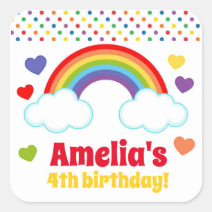Rainbows Hearts en Stippen Girls Birthday Vierkante Sticker