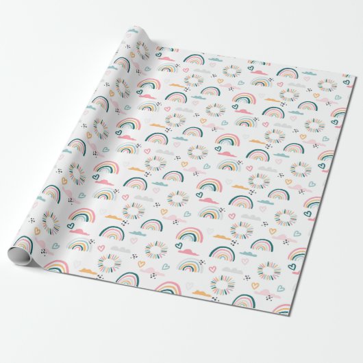 Rainbows & Hearts Patroon Cadeaupapier (Uitgerold)