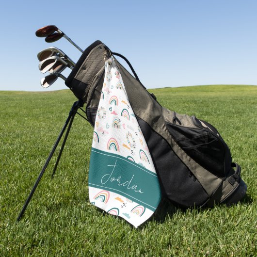 Rainbows & Hearts Patroon Golfhanddoek (Groen)