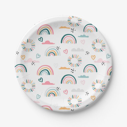 Rainbows & Hearts Patroon Papieren Bordje (Voorkant)