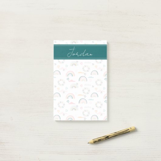 Rainbows & Hearts Patroon Post-it® Notes (Op bureau)