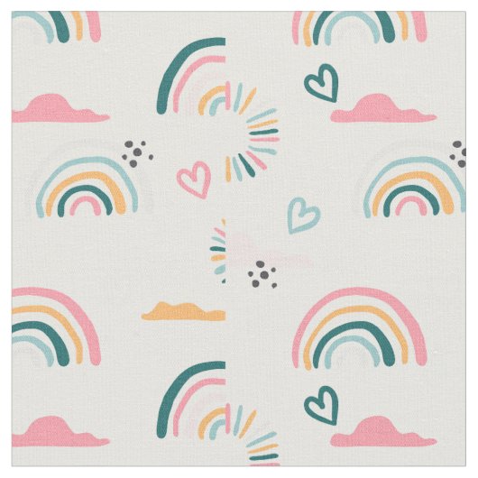 Rainbows & Hearts Patroon Stof (Close Up)