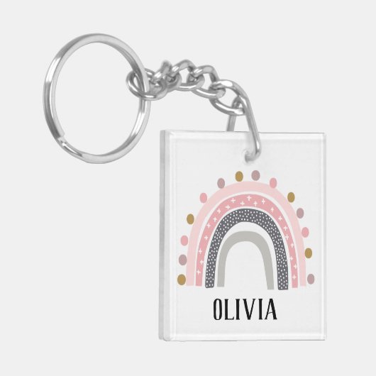 Rainbows Name Pink Boho Pattern Sleutelhanger (Voorkant Links)