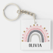 Rainbows Name Pink Boho Pattern Sleutelhanger (Voorkant)