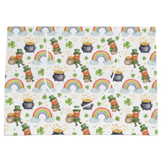 Rainbows Shamrocks Leprechauns St Patrick's Day  Groot Cadeauzakje (Voorkant)