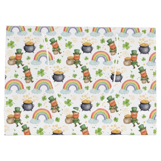 Rainbows Shamrocks Leprechauns St Patrick's Day  Groot Cadeauzakje (Achterkant)