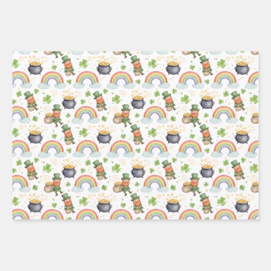 Rainbows Shamrocks Leprechauns St Patrick's Day Inpakpapier Vel (Voorkant 3)