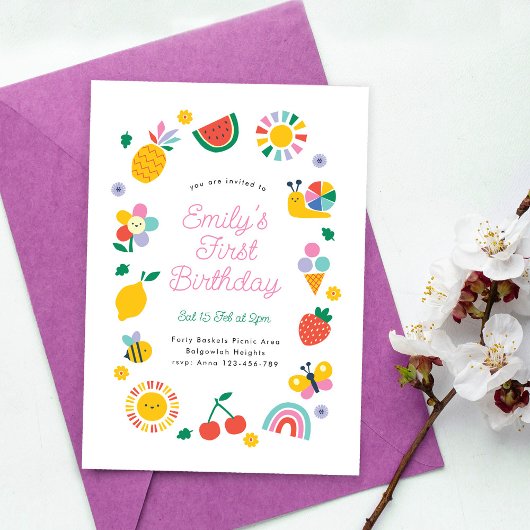 Rainbows Sunshine Party Invite, Summer Birthday Kaart
