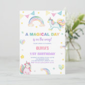 Rainbows Unicorn Verjaardag Uitnodigingen (Staand voorkant)