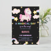 Rainbows Unicorn Verjaardag Uitnodigingen (Staand voorkant)