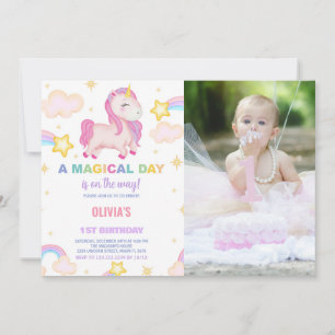 Rainbows Unicorn Verjaardag Uitnodigingen met foto