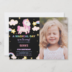 Rainbows Unicorn Verjaardag Uitnodigingen met foto