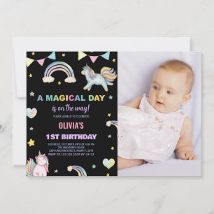 Rainbows Unicorn Verjaardag Uitnodigingen met foto