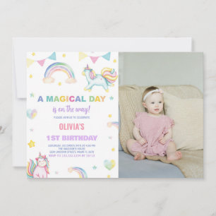 Rainbows Unicorn Verjaardag Uitnodigingen met foto