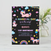 Rainbows Vlaggen Eenhoorn Verjaardag Uitnodigingen (Staand voorkant)