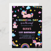 Rainbows Vlaggen Eenhoorn Verjaardag Uitnodigingen (Voorkant / Achterkant)