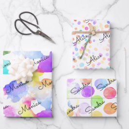 Rainbowy kleurrijke waterverf stippen en spetters inpakpapier vel