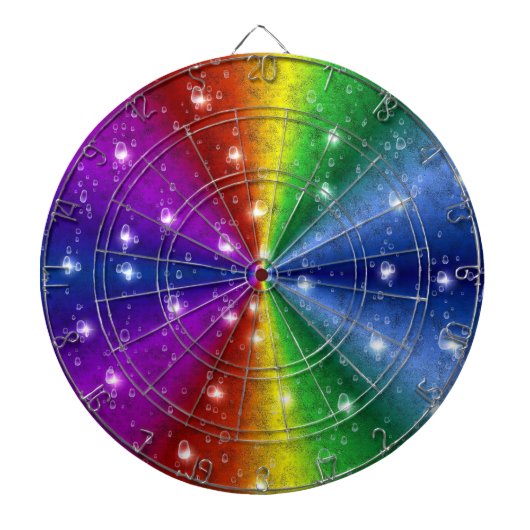 Raindops en Sterren op Regenboog Dartbord (Voorkant)