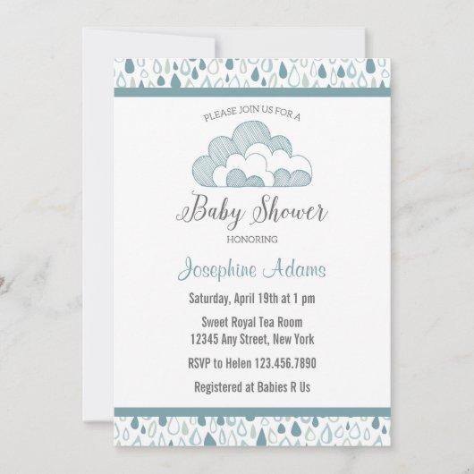 Raindrop Baby shower Invitation Kaart (Voorkant)
