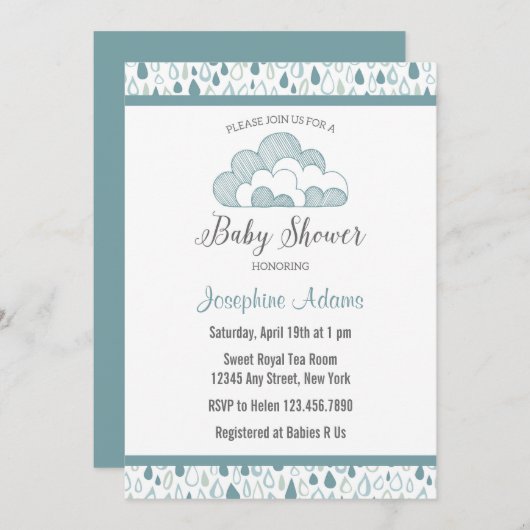 Raindrop Baby shower Invitation Kaart (Voorkant / Achterkant)