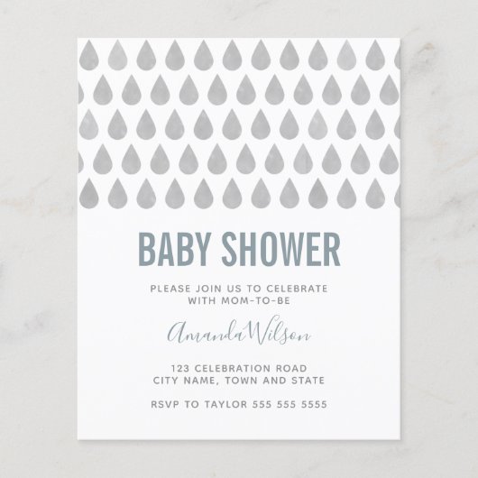 Raindrop Dusty Blue Grey Waterverf Baby shower in (Voorkant)