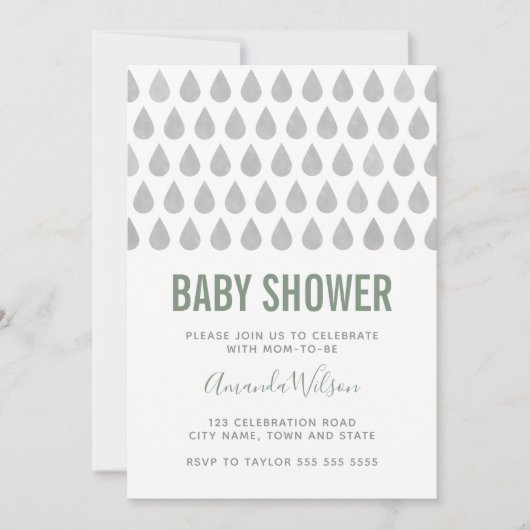 Raindrop Sage Green Grey Waterverf Baby shower  Kaart (Voorkant)