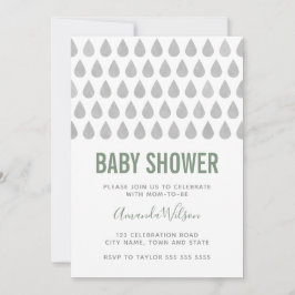 Raindrop Sage Green Grey Waterverf Baby shower  Kaart