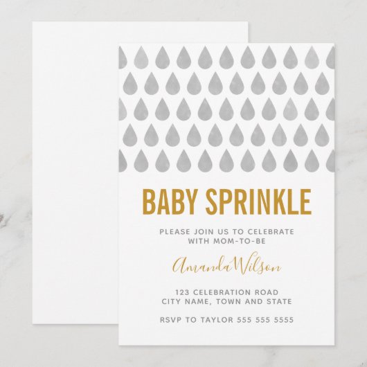 Raindrop Yellow Grey Waterverf Baby Sprinkle Kaart (Voorkant / Achterkant)