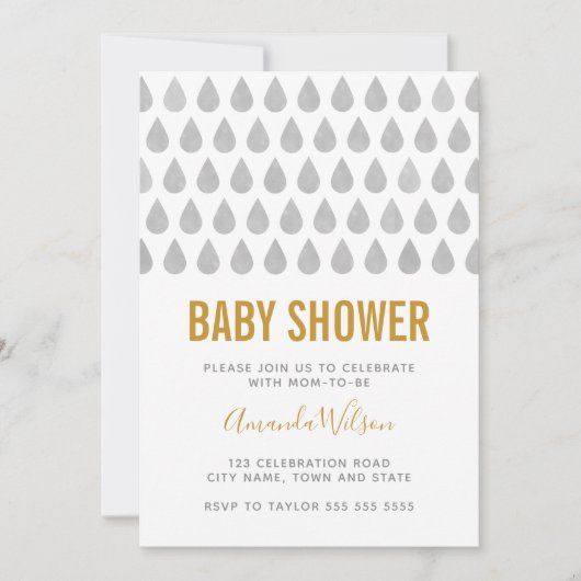 Raindrop Yellow Waterverf Baby shower Neutraal Kaart (Voorkant)