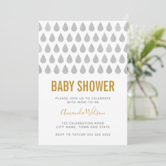 Raindrop Yellow Waterverf Baby shower Neutraal Kaart (Staand voorkant)