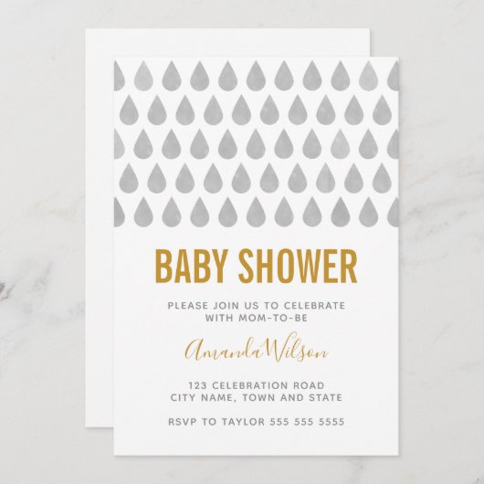 Raindrop Yellow Waterverf Baby shower Neutraal Kaart (Voorkant / Achterkant)