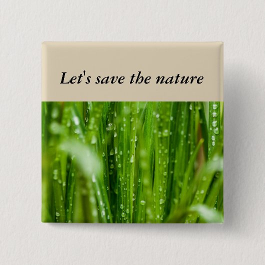 Raindropen op grasbladen vierkante button 5,1 cm (Voorkant)