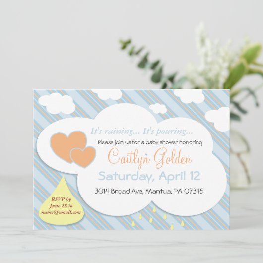 Raindrops & Clouds Baby shower Uitnodiging (Staand voorkant)