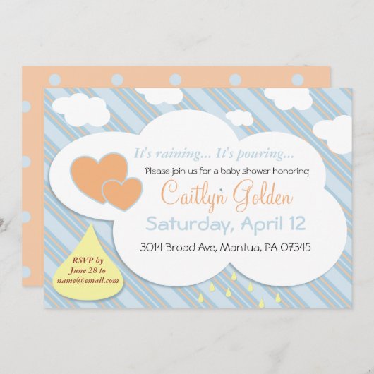 Raindrops & Clouds Baby shower Uitnodiging (Voorkant / Achterkant)