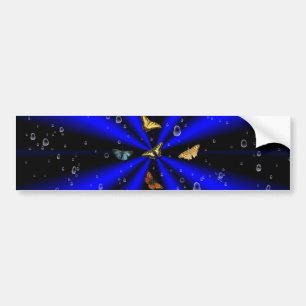 Raindrops en vlinder op zwart en blauw bumpersticker