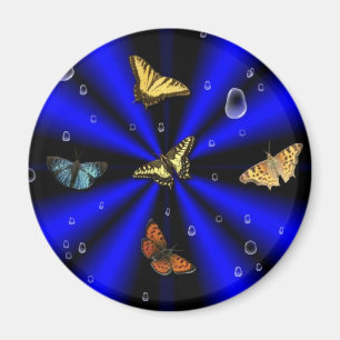 Raindrops en vlinder op zwart en blauw magneet