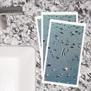 Raindrops fotografisch monogram blauw servet