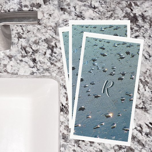 Raindrops fotografisch monogram blauw servet