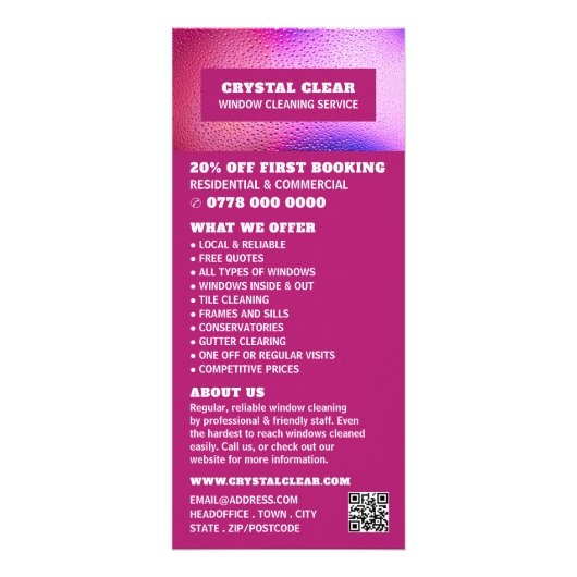 Raindrops, lijst met prijzen voor het schoonmaken  reclamekaart (Voorkant)