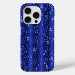 Raindrops op blauw metaal iPhone 15 pro case