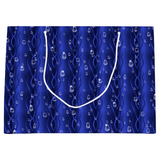 Raindrops op blauw metaal groot cadeauzakje (Voorkant)