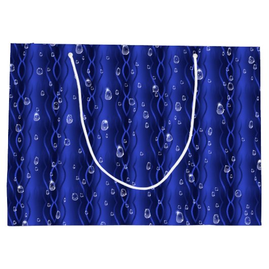 Raindrops op blauw metaal groot cadeauzakje (Achterkant)