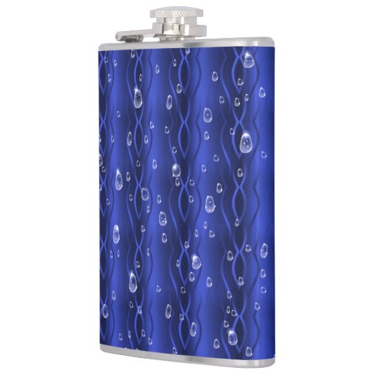 Raindrops op blauw metaal heupfles (Links)